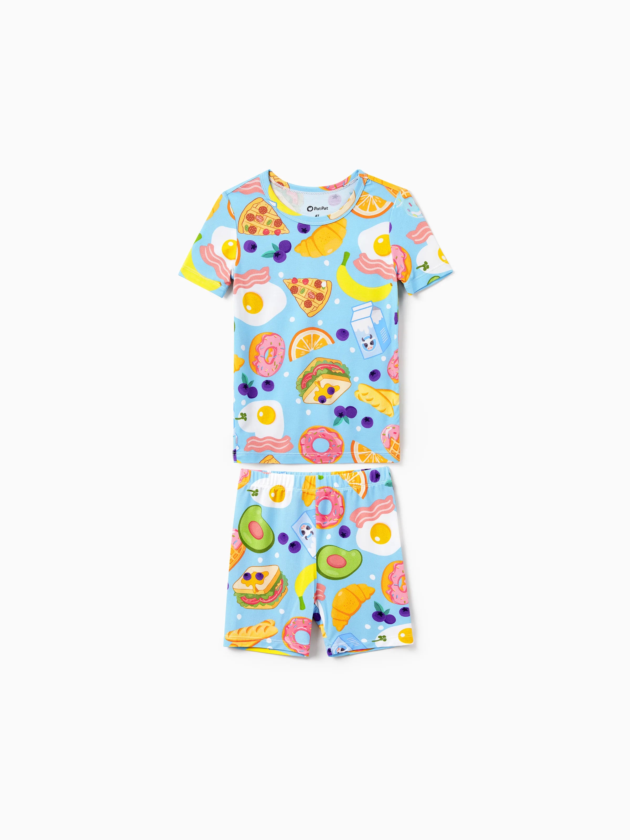 Family Matching Bamboo Pajamas Soft Bamboo Viscose PJs for Men Women Kids Toddler, Fun Food & Fruit Print Short-sleeve Sleepwear Blue