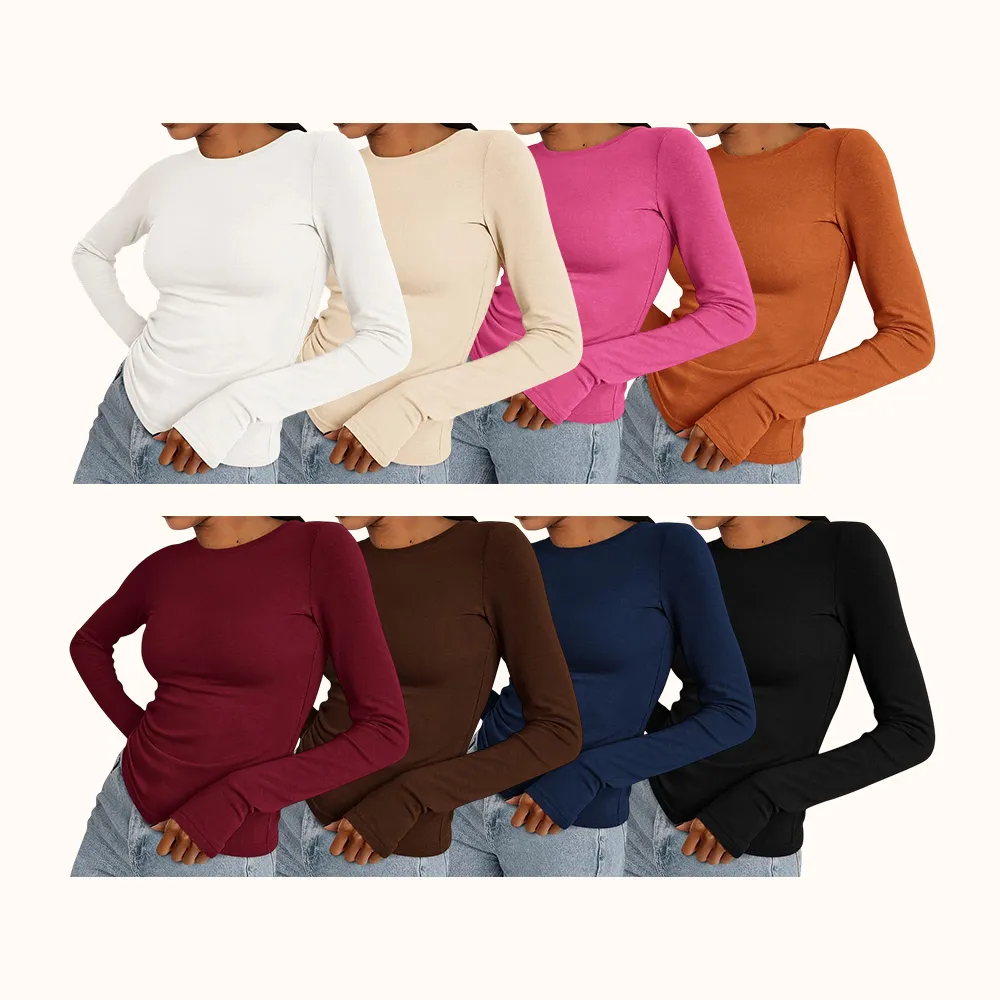 Women's Casual Long Sleeve Crew Neck Top - Slim Fit Basic Going-Out Blouse for Summer & Fall