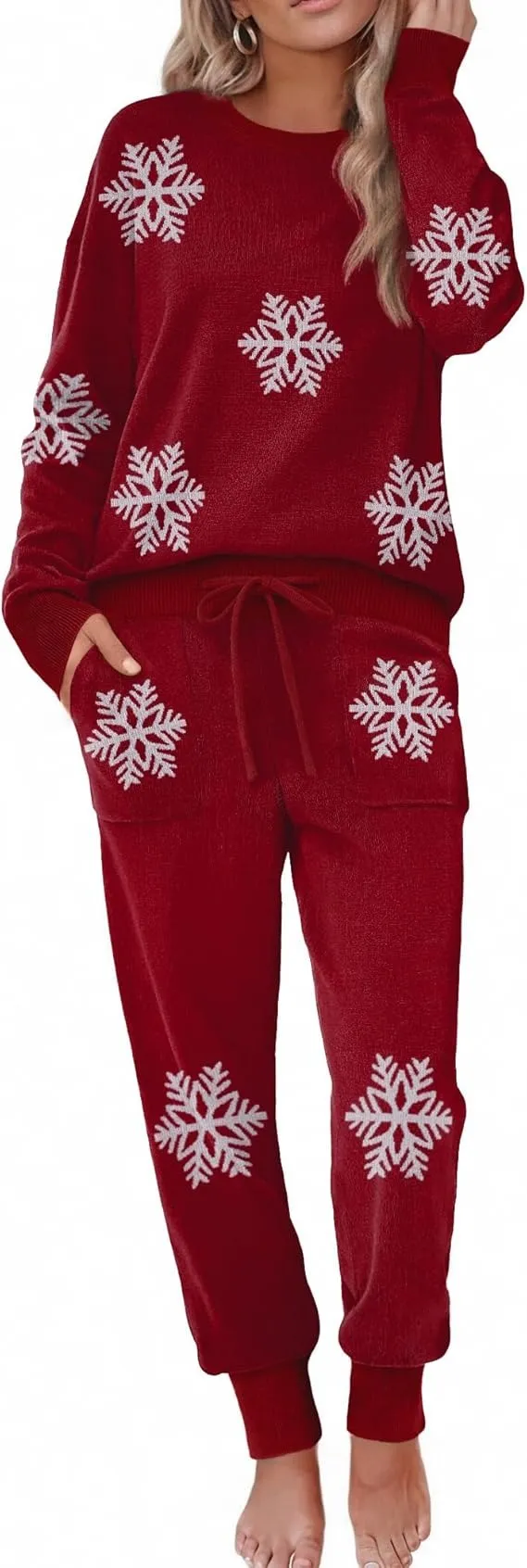 Women's Long Sleeve Knit Loungewear Set Jogger Pants Outfit