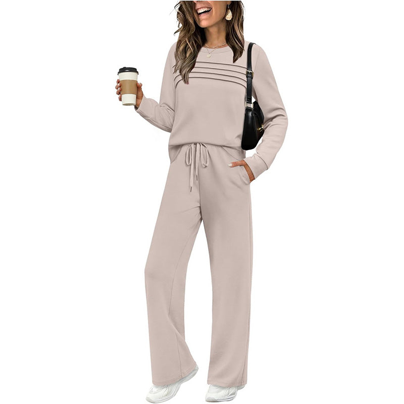 🔥LAST DAY💓Women's Crew Neck Top & Drawstring Pants Set