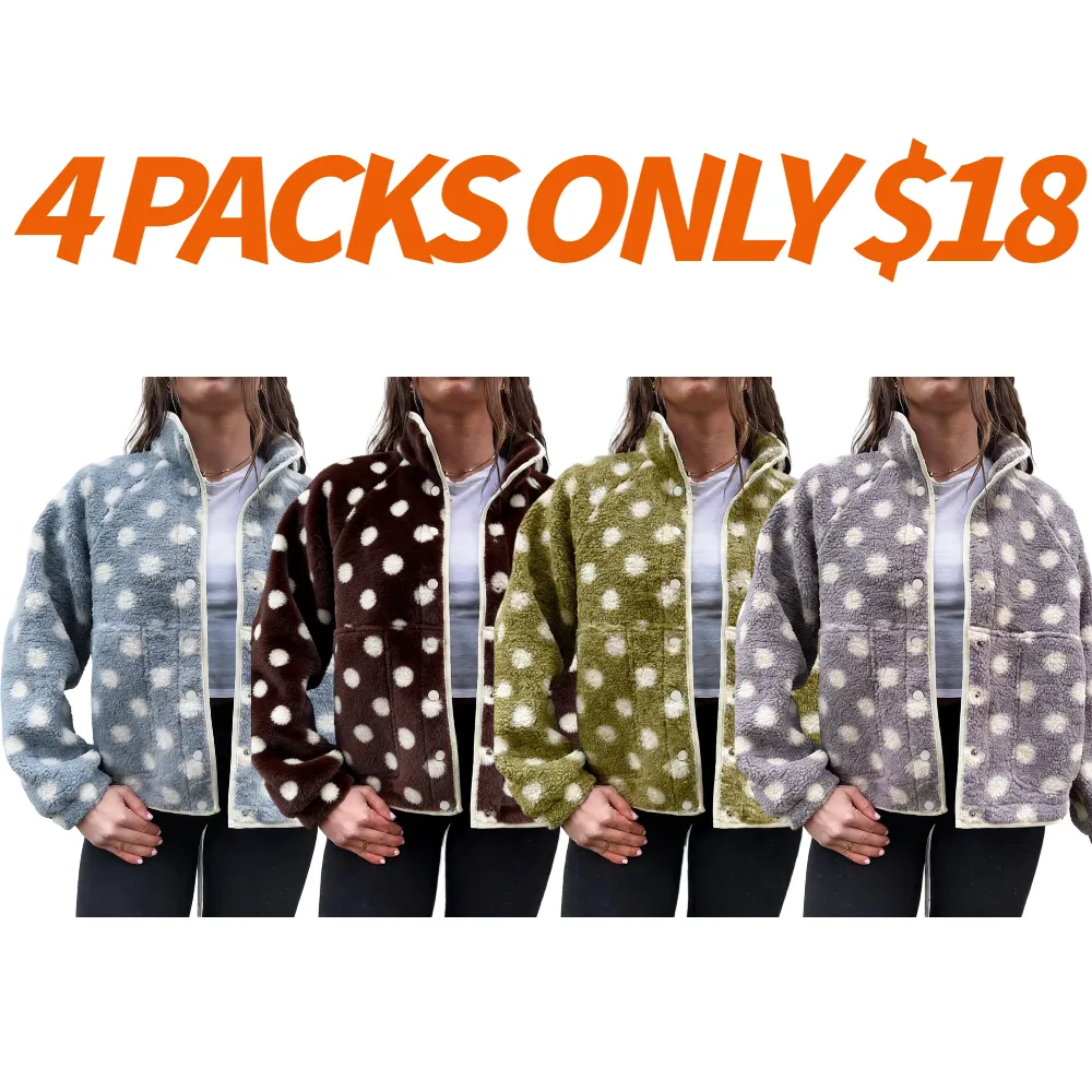 Womens Fall Winter Fleece Jacket Dot Pattern