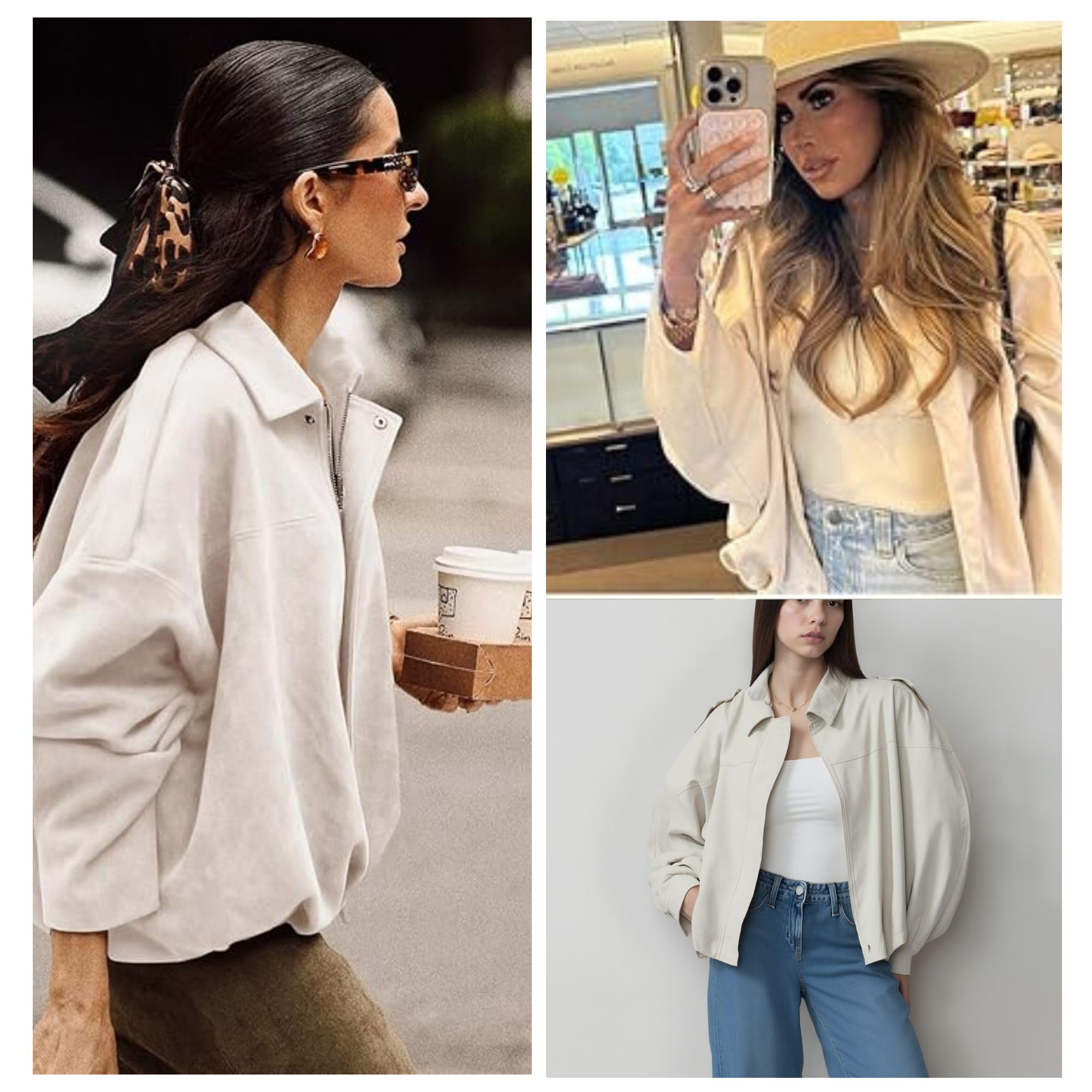 Xunger Women's Faux Suede Bomber Jacket Spring Lapel Pilot Coat Casual Oversized Long Sleeves Trendy Streetwear Outerwear