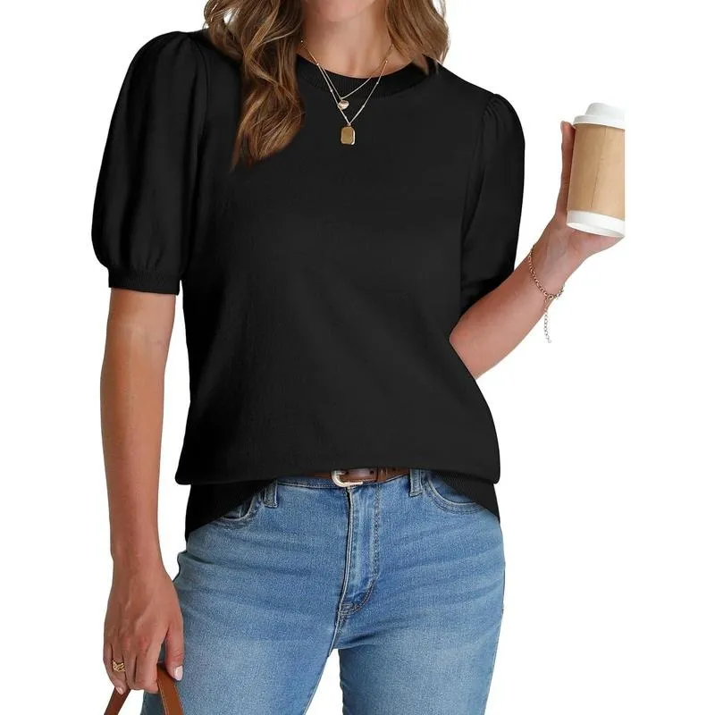Women's Puff Short Sleeve 2026 Spring Summer Sweater - Lightweight Knit Top - Business Casual Blouse
