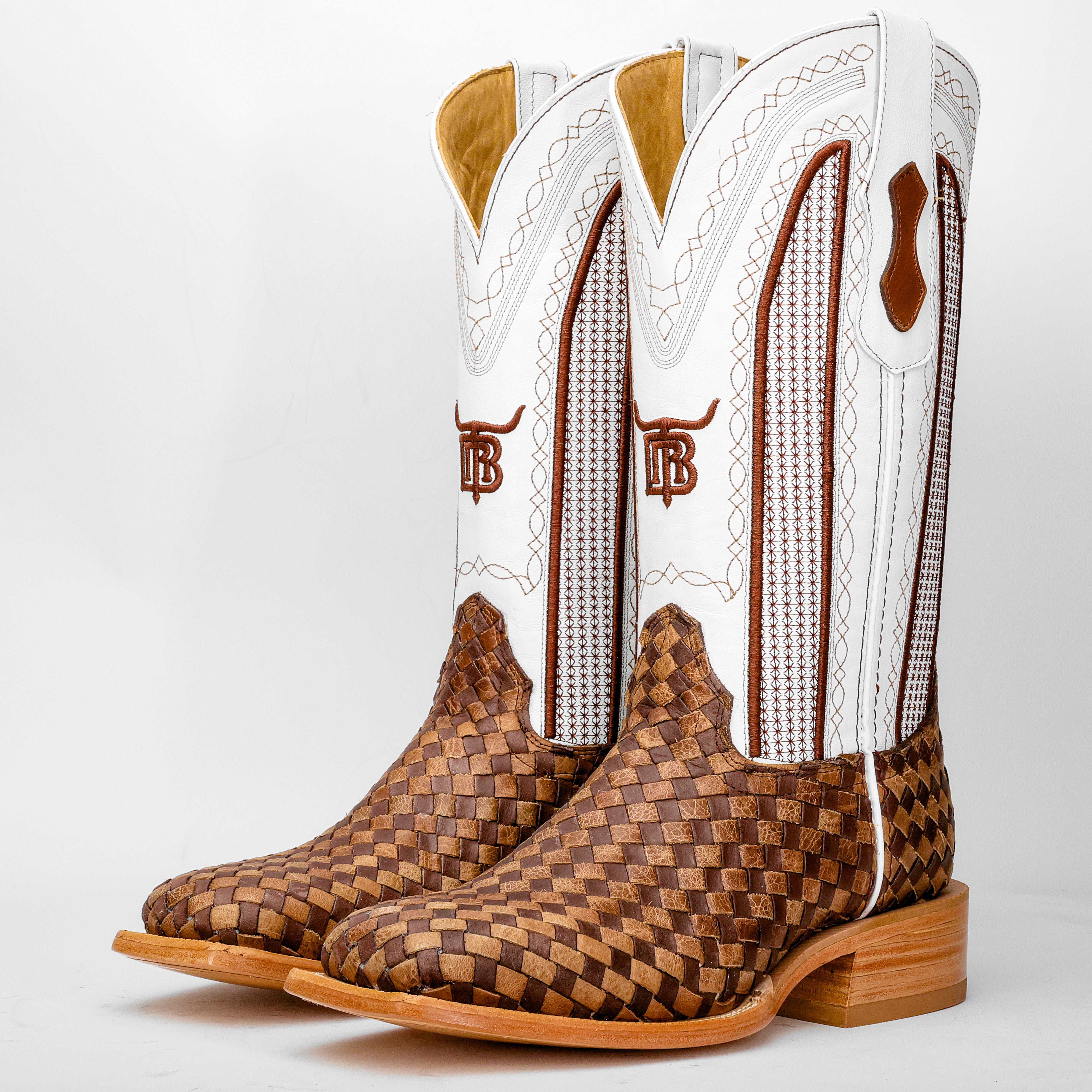 Tan Basketweave Boots -Square Toe