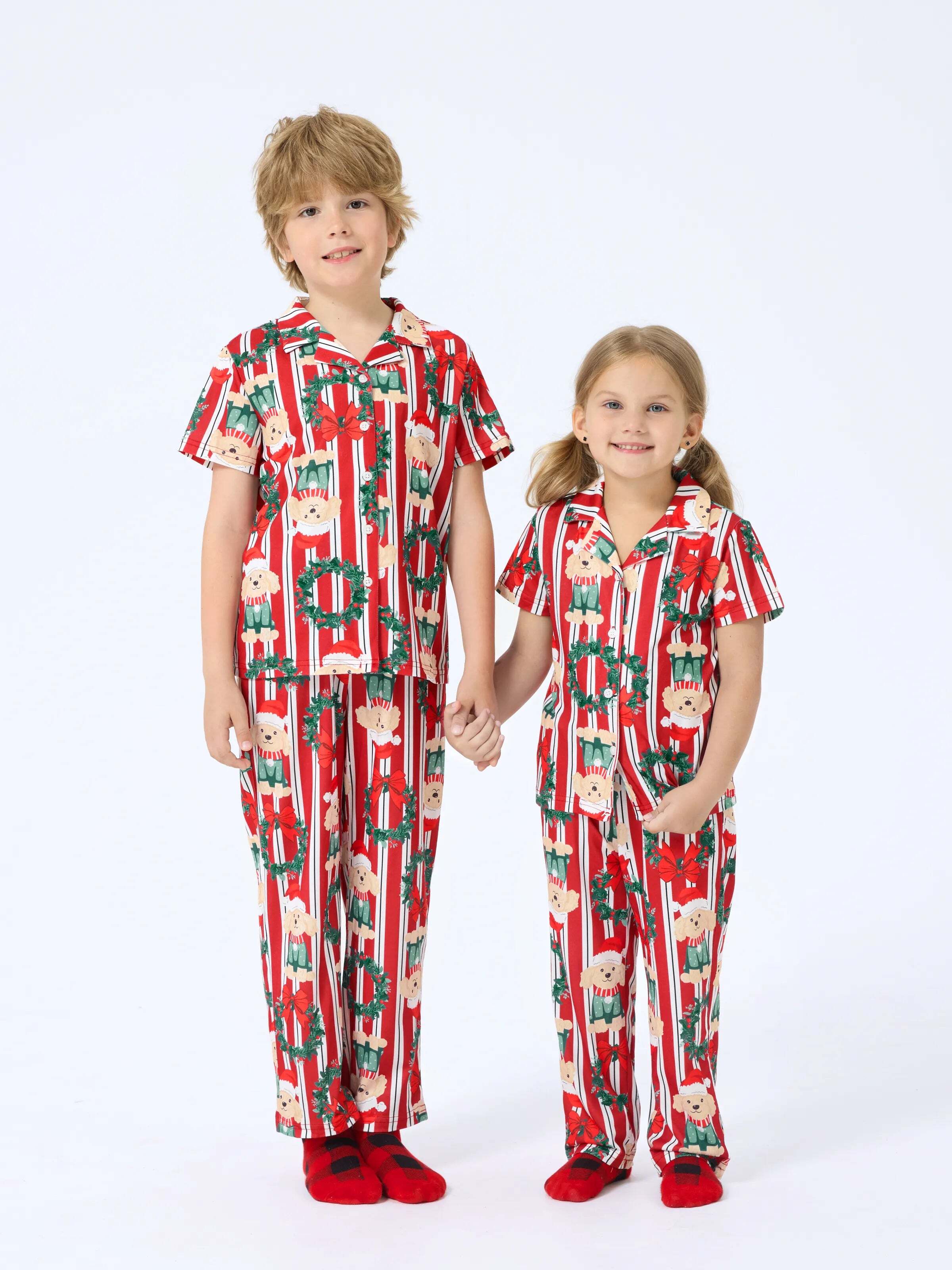 Christmas Matching Family Pajamas Set Christmas Doggy Print Red PJS Red