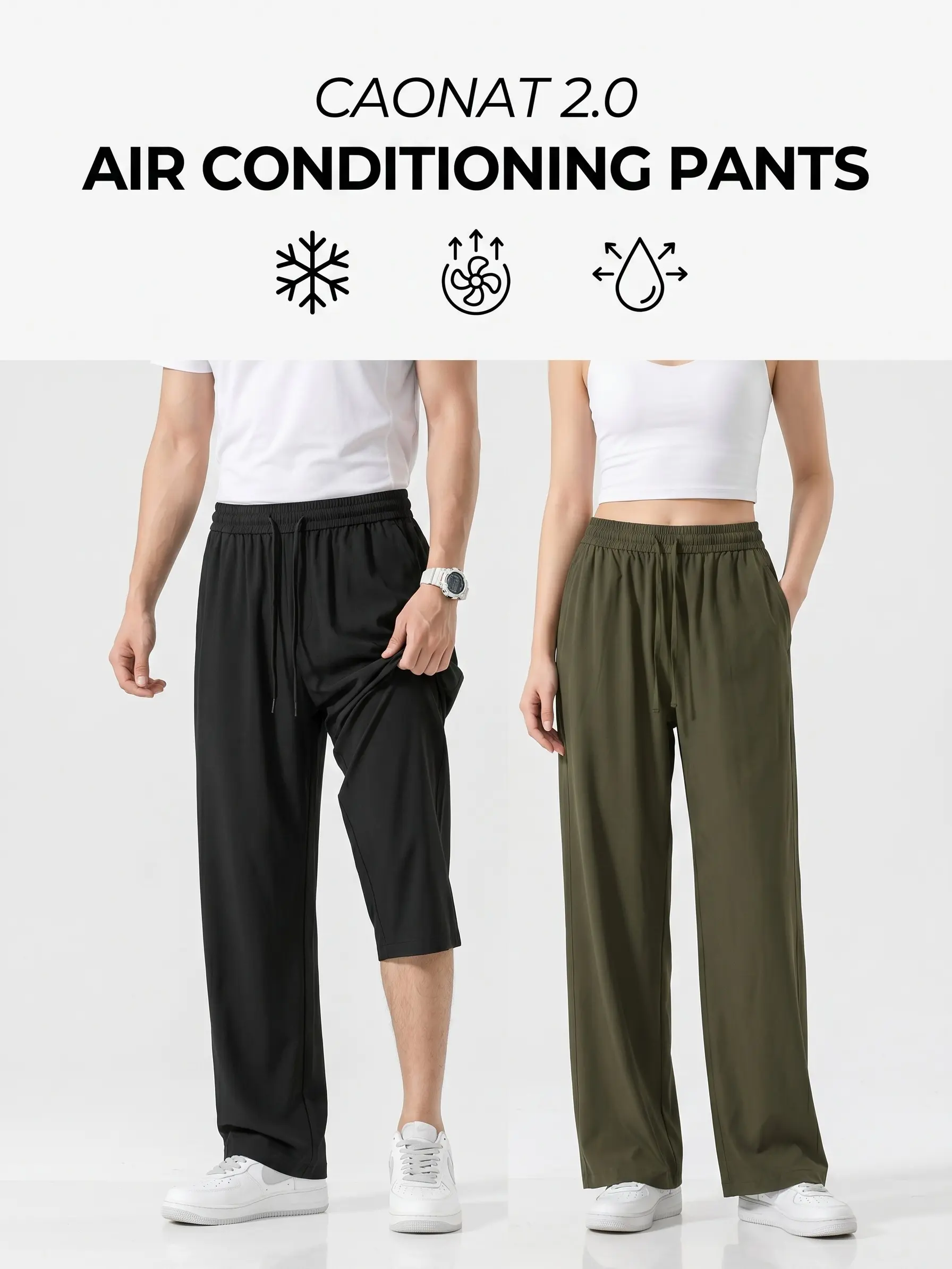 air conditioning pants, Ice Cooling Straight Pants, Unisex Lightweight Breathable Stretch Basic Plain All-Seasons Summer Casual Trousers