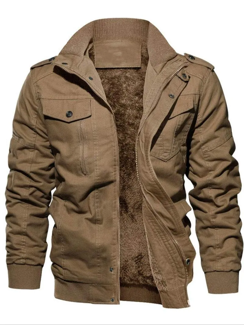 Men's Regular Fit Solid Pocket Zipper Thermal Lined Jacket