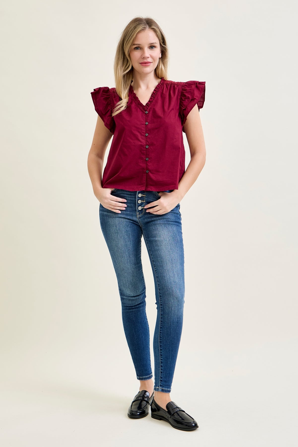 Rose Classic Button Fly Skinny Jeans