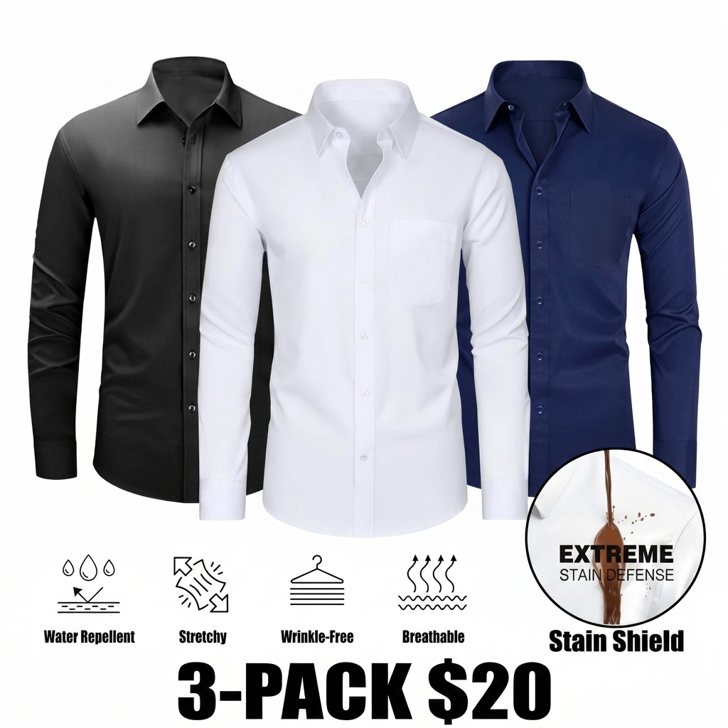 Men's 3-Pack Stain Shield Dress Shirts – Slim Fit Long Sleeve Button Down
