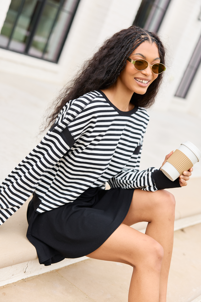 Dominique Black And White Striped Tee