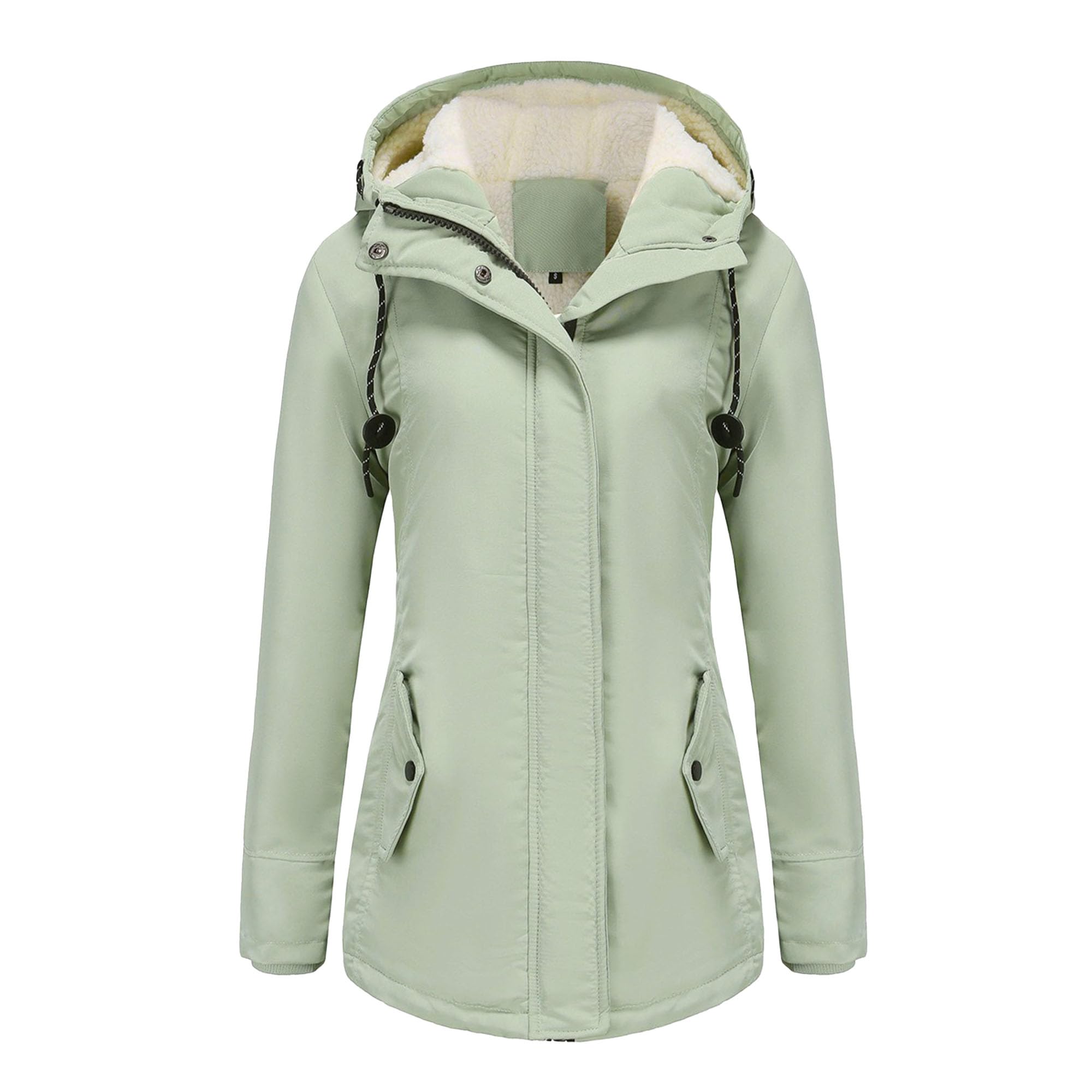 DGHM-JLMY 1/2 Pack Women's Windproof Waterproof Cotton Coats Fashion Warm Hooded Outerwear Solid Thick Fleece Jacket