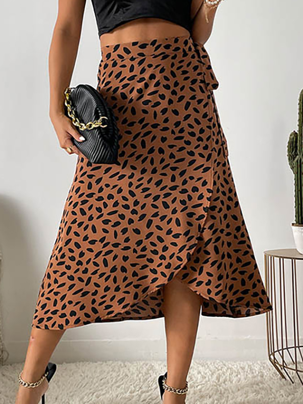 Printed Split-Front Tied Waist A-Line High-Low Skirts Bottoms