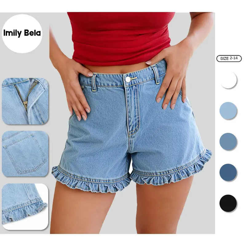 Women's Summer Ruffled Denim Shorts — Cute High-Waisted, Pure Cotton Denim Shorts with Pockets