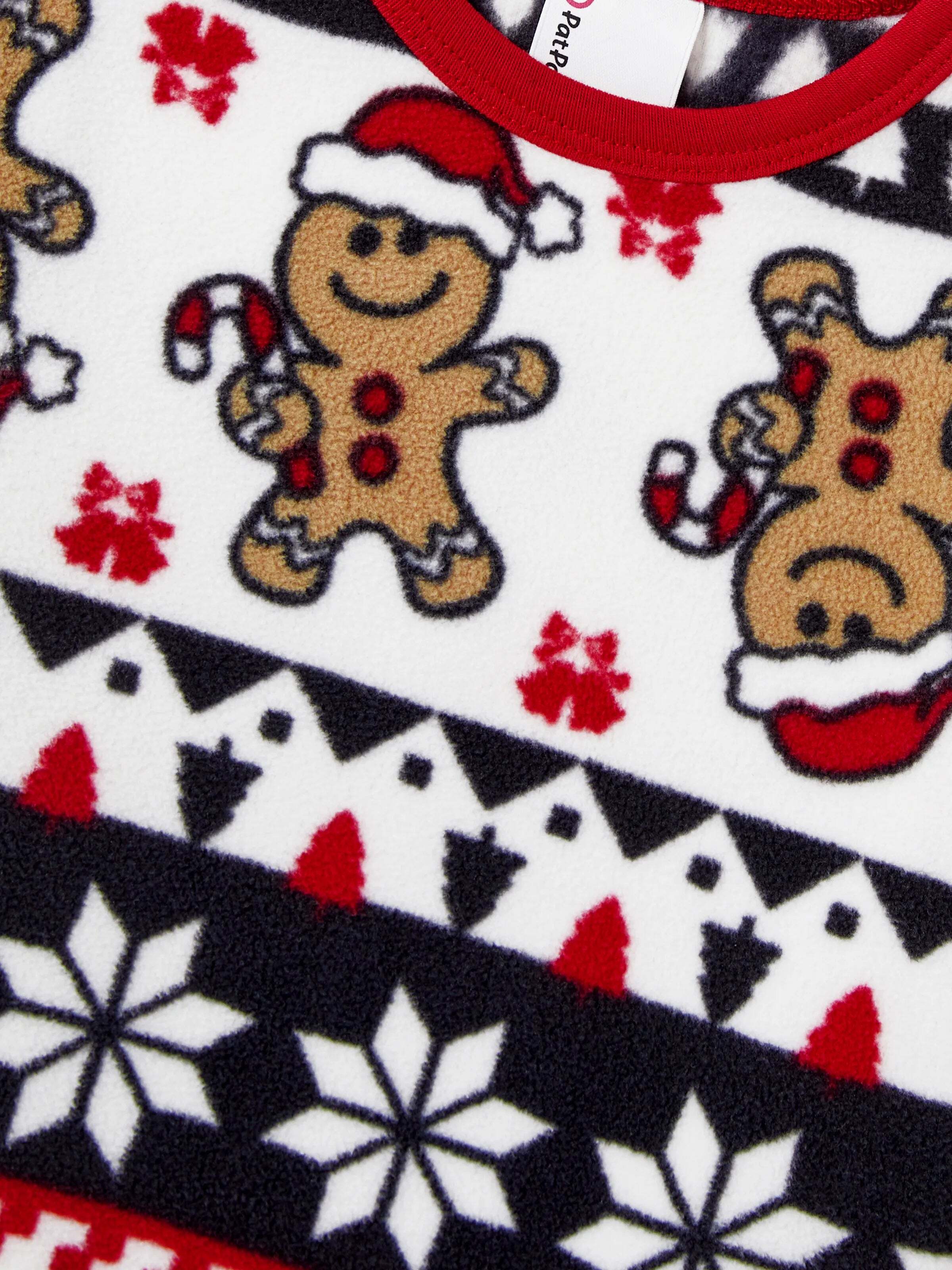 Christmas Matching Family Fleece Pajamas Set Gingerbread and Snowflake Print PJS with Christmas Socks Red