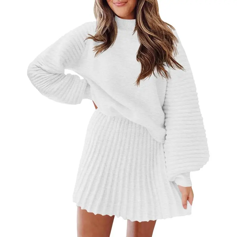 Women’s Ribbed Mock Neck Sweater & Mini Skirt Set
