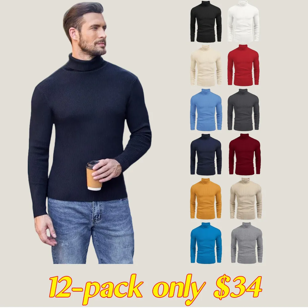 Autumn Men's Knitted Ribbed Turtleneck Slim Fit Basic Sweater