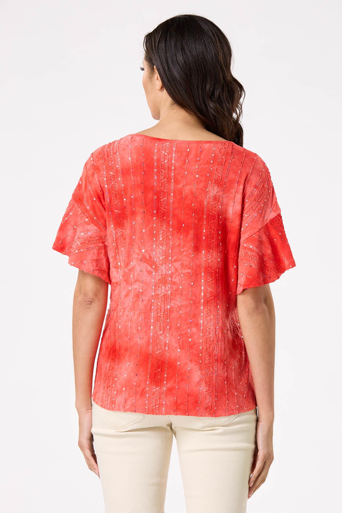 Sequin Tie Dye Tie Front Top