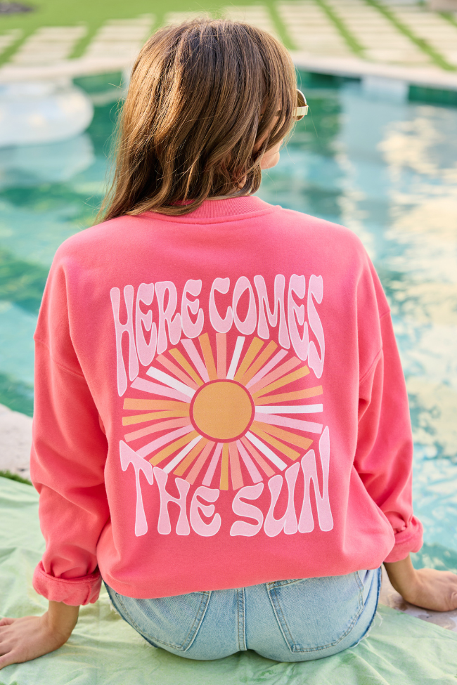Here Comes The Sun Light Red Graphic Sweatshirt