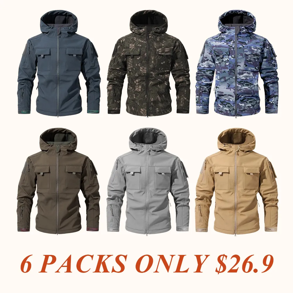 Men's Multi-Pocket Workwear Hooded Jacket, Fleece Waterproof Jacket