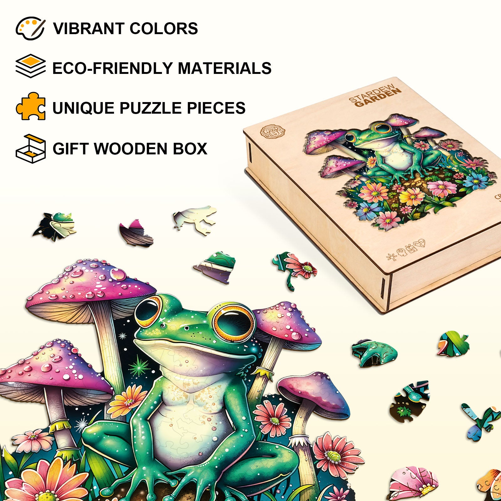 Stardew Garden Frog Wooden Jigsaw Puzzle
