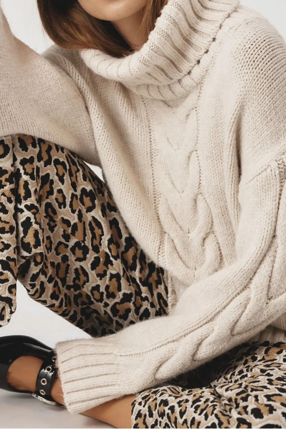 Slouchy Cable Turtleneck Sweater