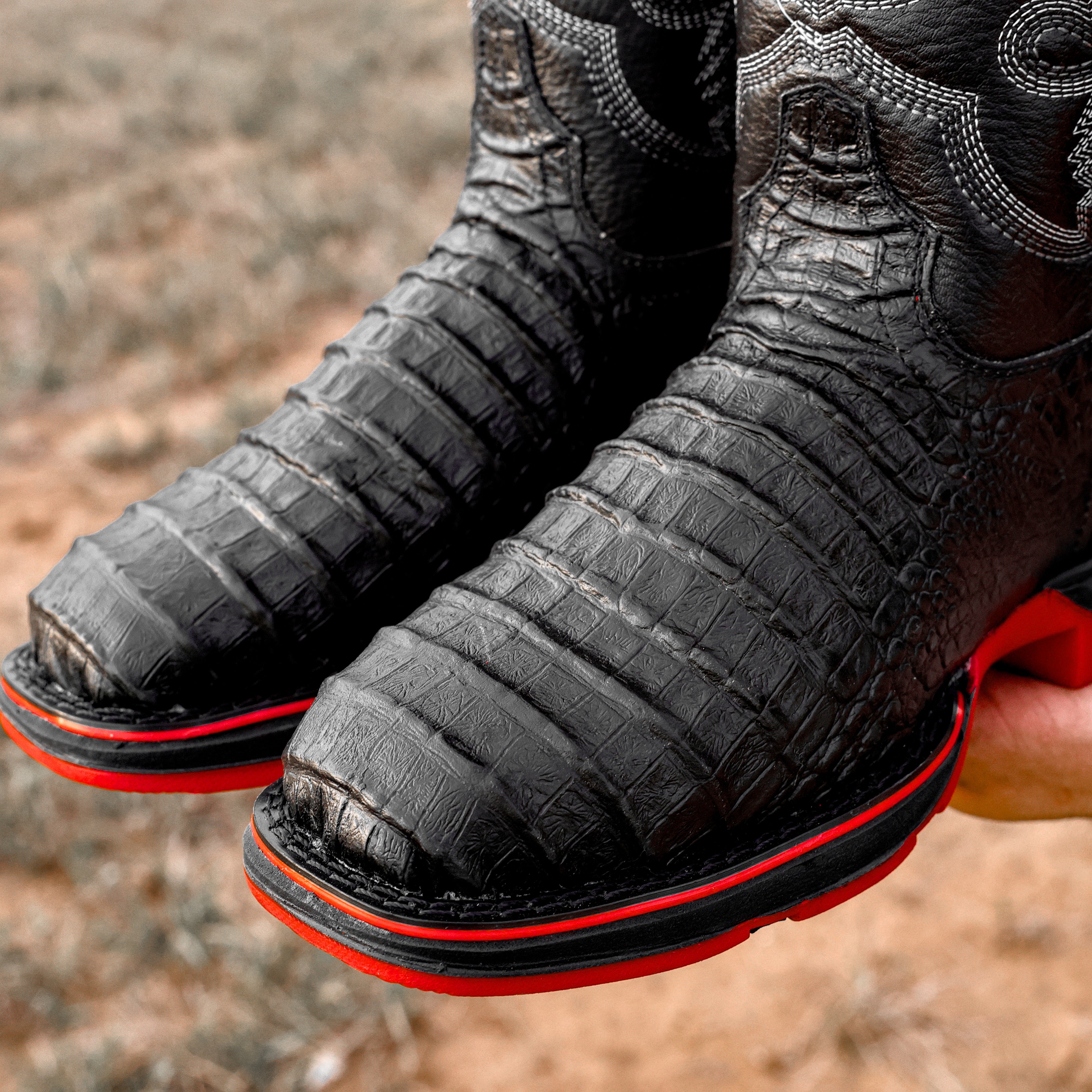 Black Caiman Belly Leather Boots - Composite Toe