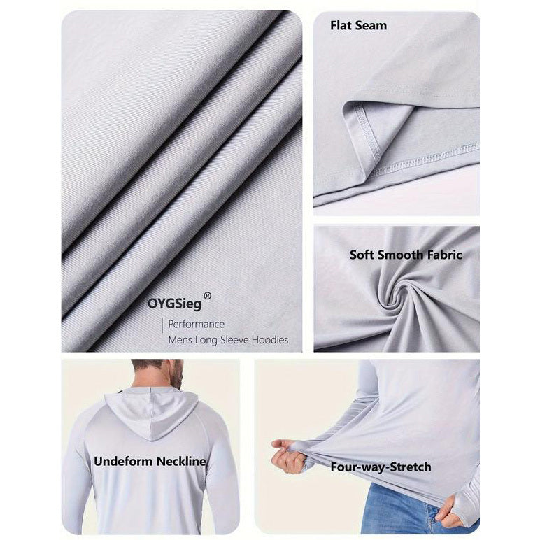 Men's UPF 50+ Athletic Hoodie - Moisture Wicking Long Sleeve Sun Shirt