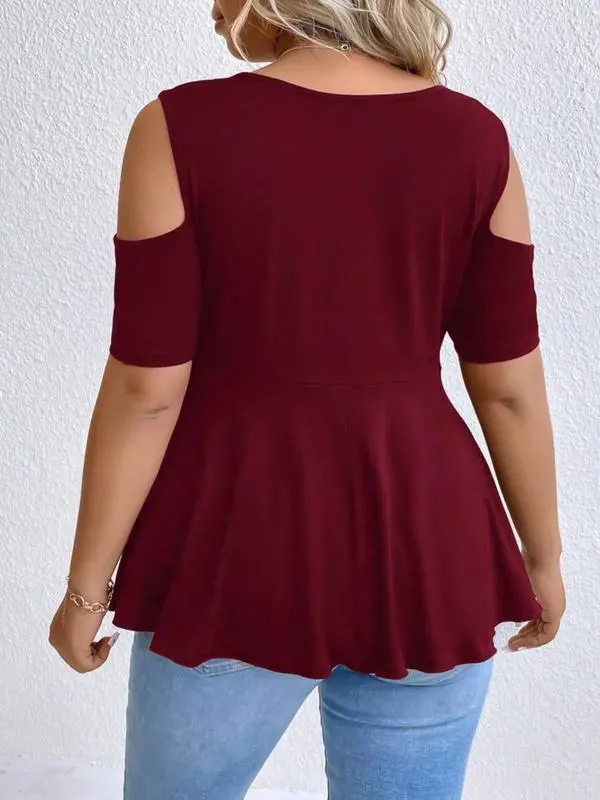 [Plus Size] Cold Shoulder Tee, Casual Asymmetrical Hem Short Sleeve T-shirt for Summer, Women's Plus Clothing for Daily Wear