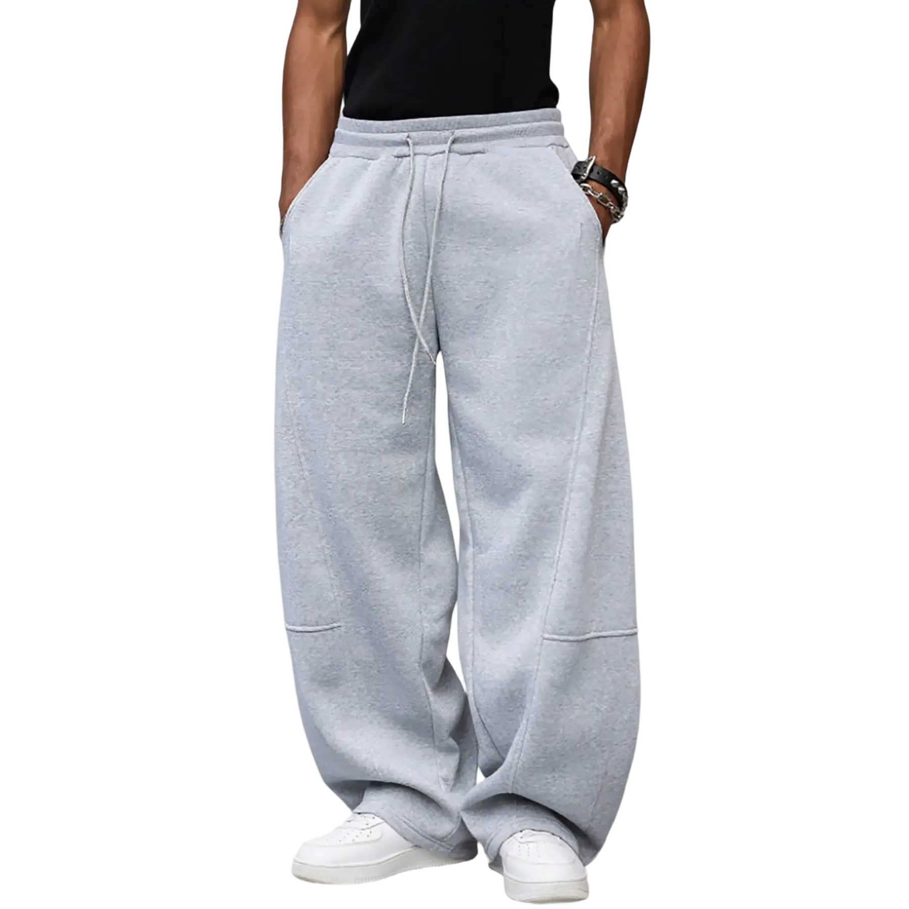 Unisex Drawstring Waist  Straight Wide-Leg Loose Fit Jogger Pants