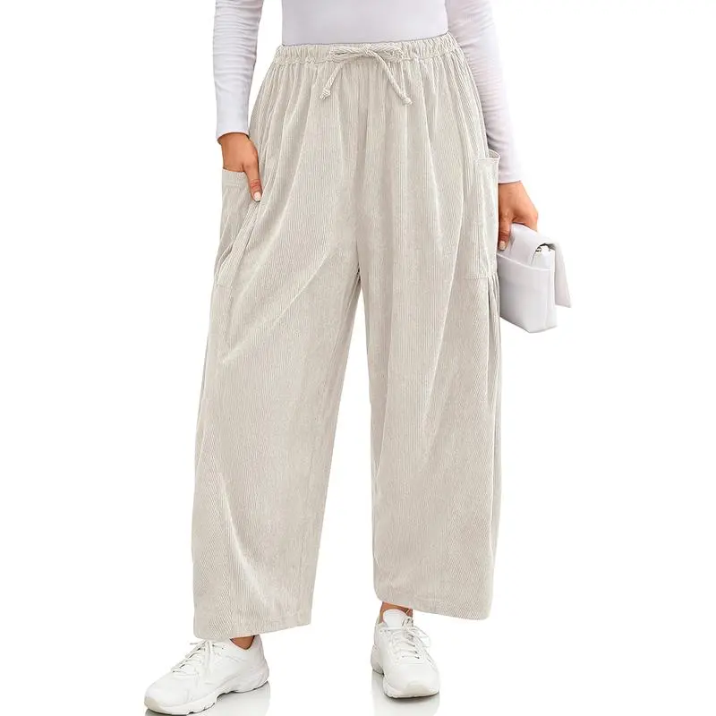 Womens Corduroy Pants Wide Leg Palazzo Harem Pants