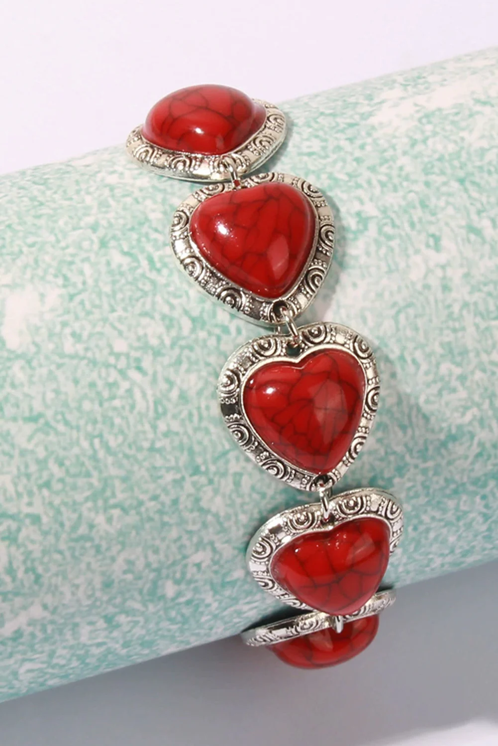 Fiery Red Western Heart Decor Alloy Bracelet