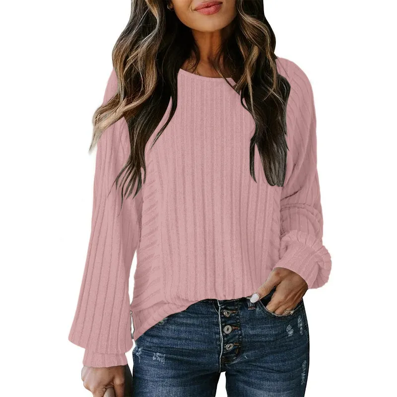 Womens Soft Long Sleeve Crewneck Shirts Fall Casual Loose Fit Knit Tops Blouses