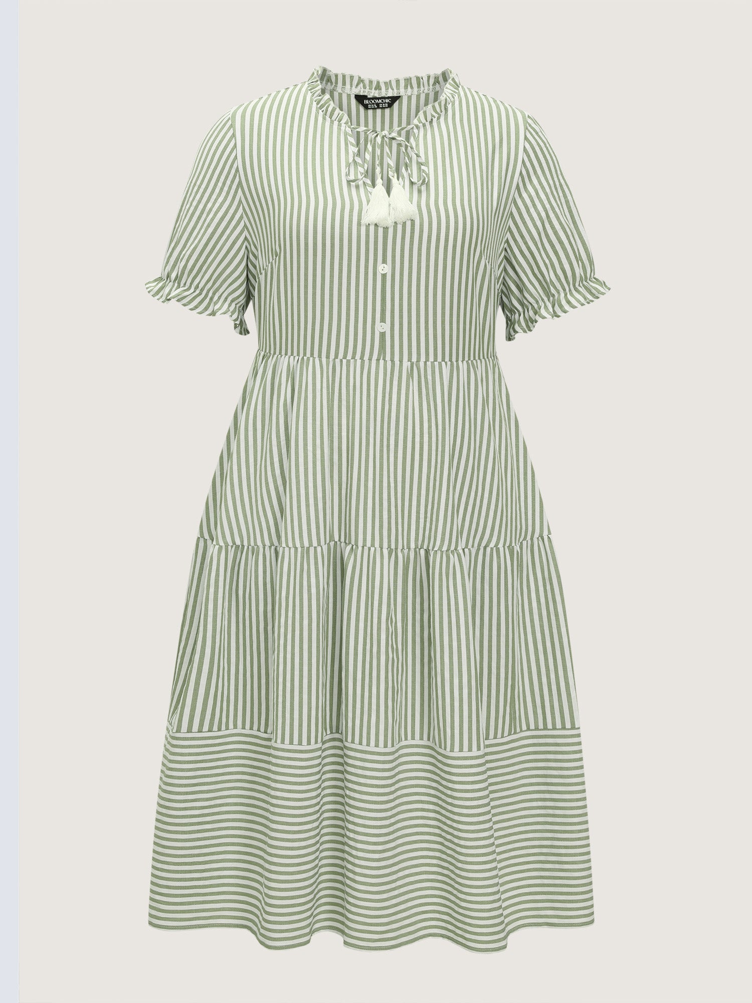 Striped Print Drawstring Tiered Maxi Dress