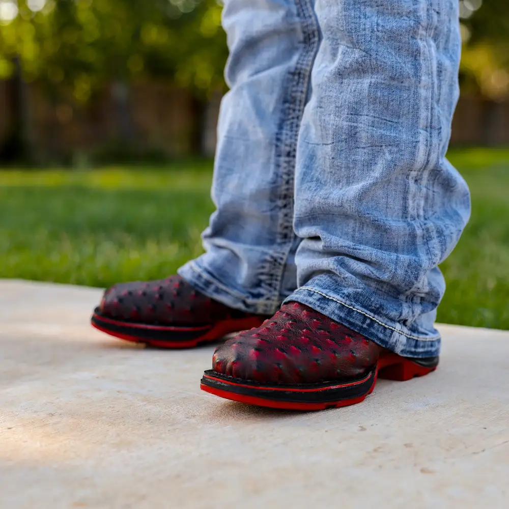 Black Cherry Ostrich Leather Boots With 3D Lightweight Sole - Composite Toe