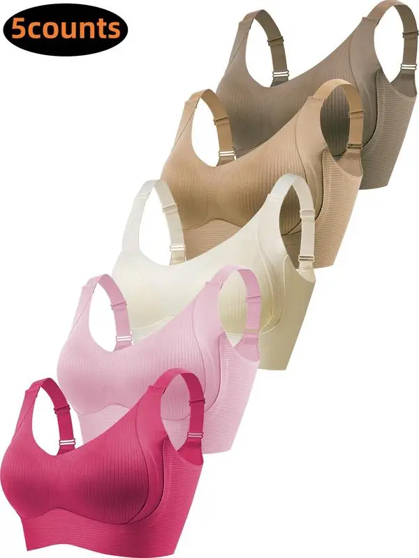 Women's Solid Color Wireless Bra, Comfortable Breathable Push Up Bra