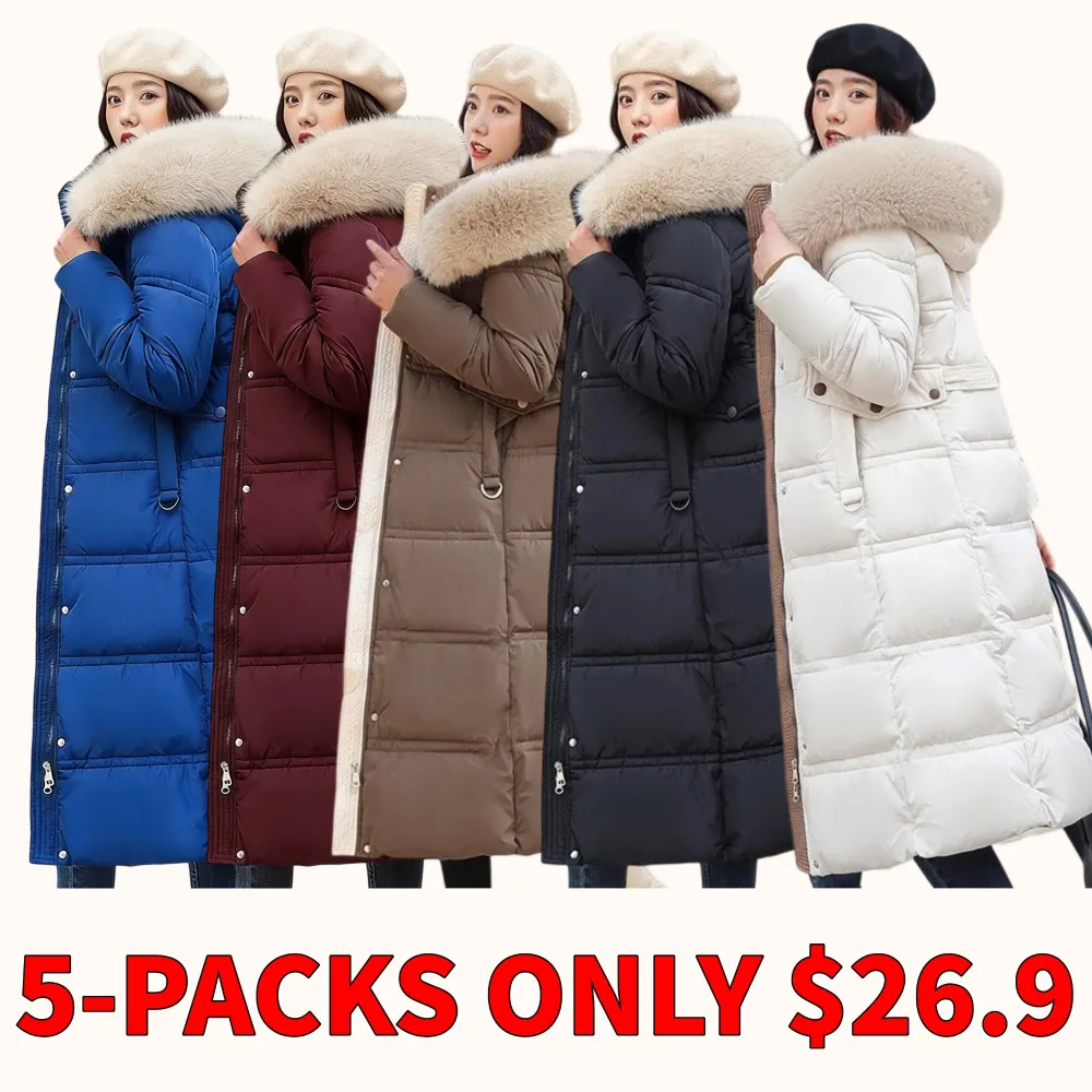 Women's thickened hooded knee-length cotton coat