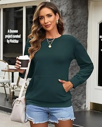 Women's Crewneck Hoodless Sweatshirt Hoodless Sweatshirt with Kangaroo Pocket Fleece Long Sleeve