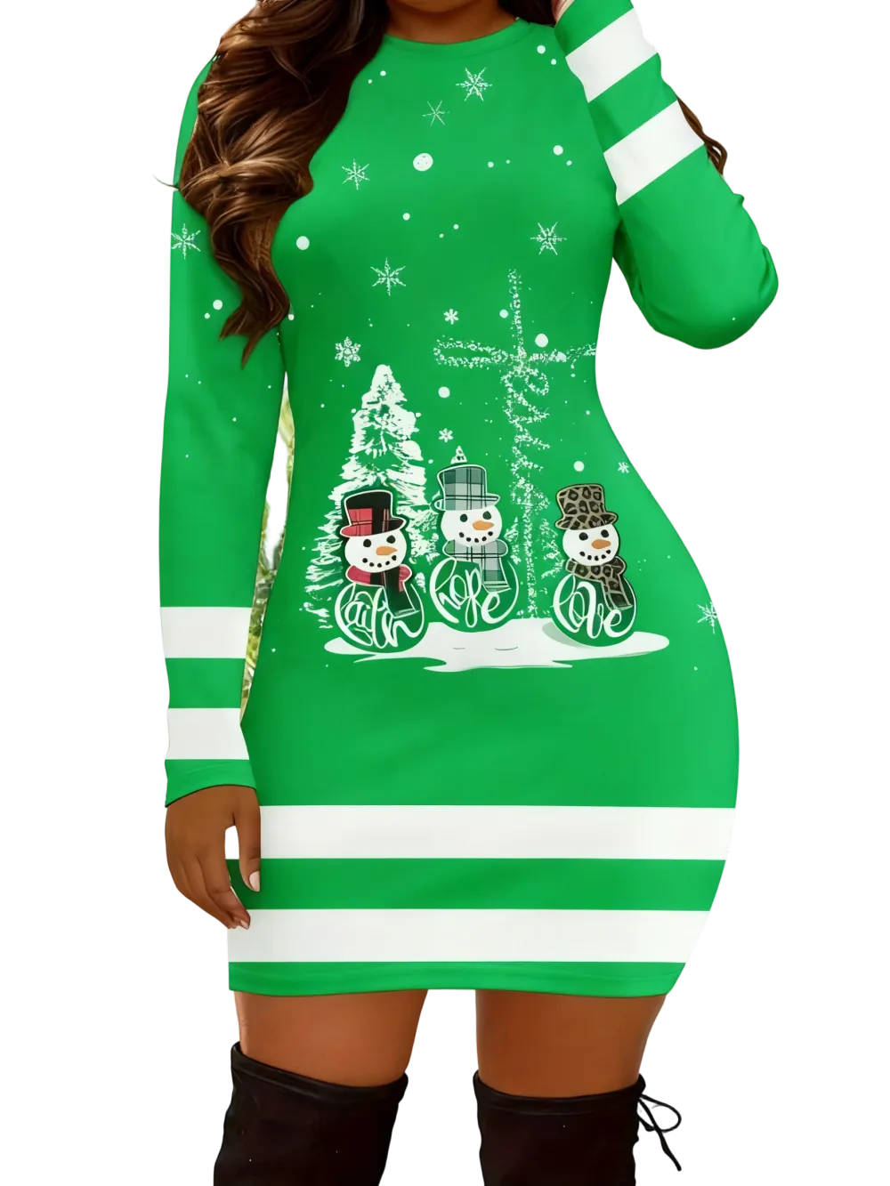 Women's Casual Christmas Print Striped Slim Fit Dress