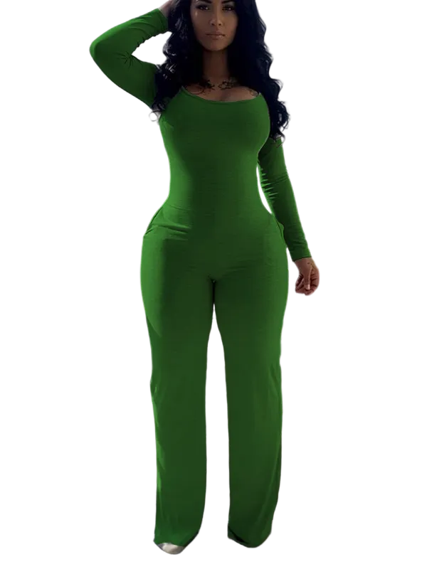 Women's Sexy Plain Long Sleeve Jumpsuit, Fall & Winter Fashion