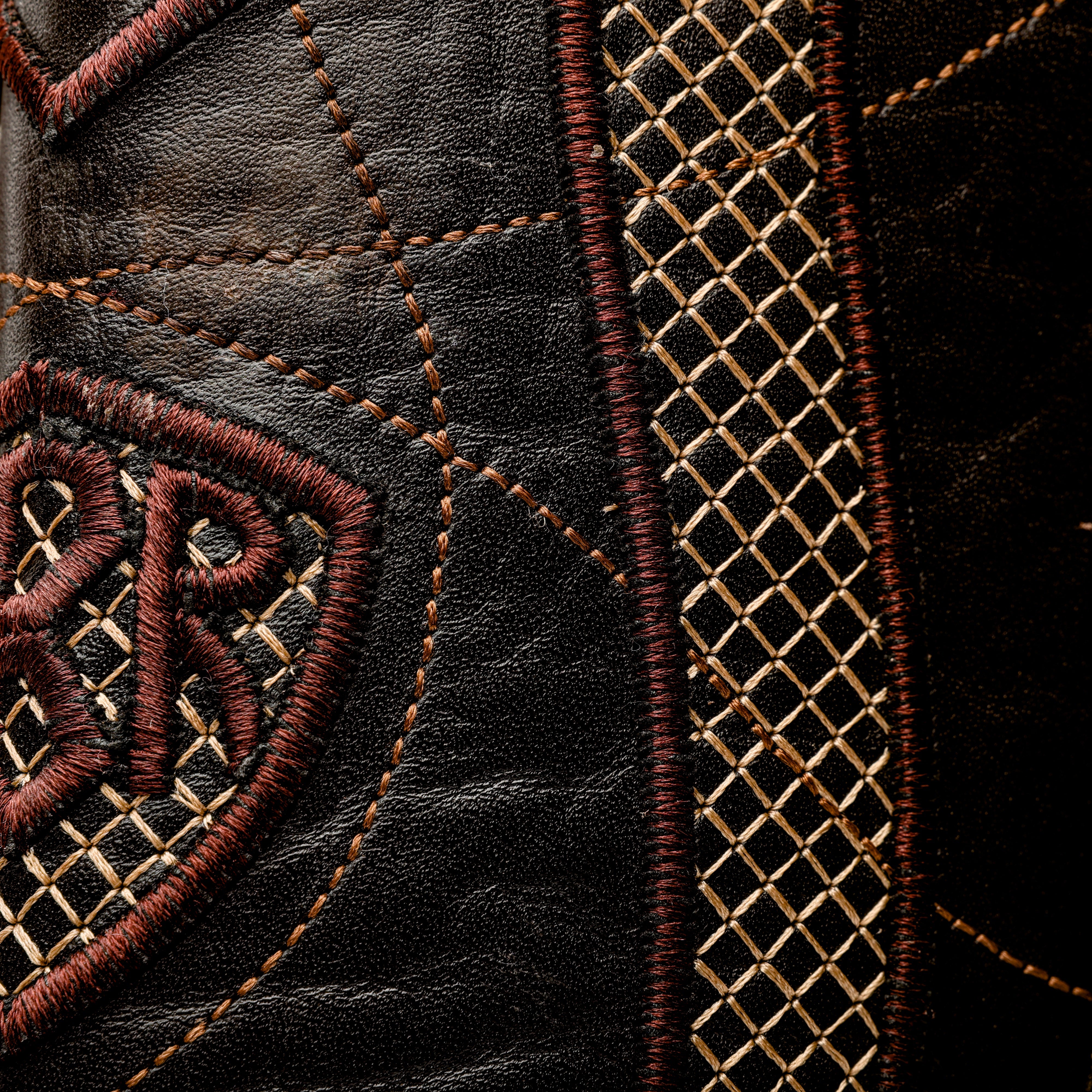 Brown Caiman Neck Leather Boots - Square Toe