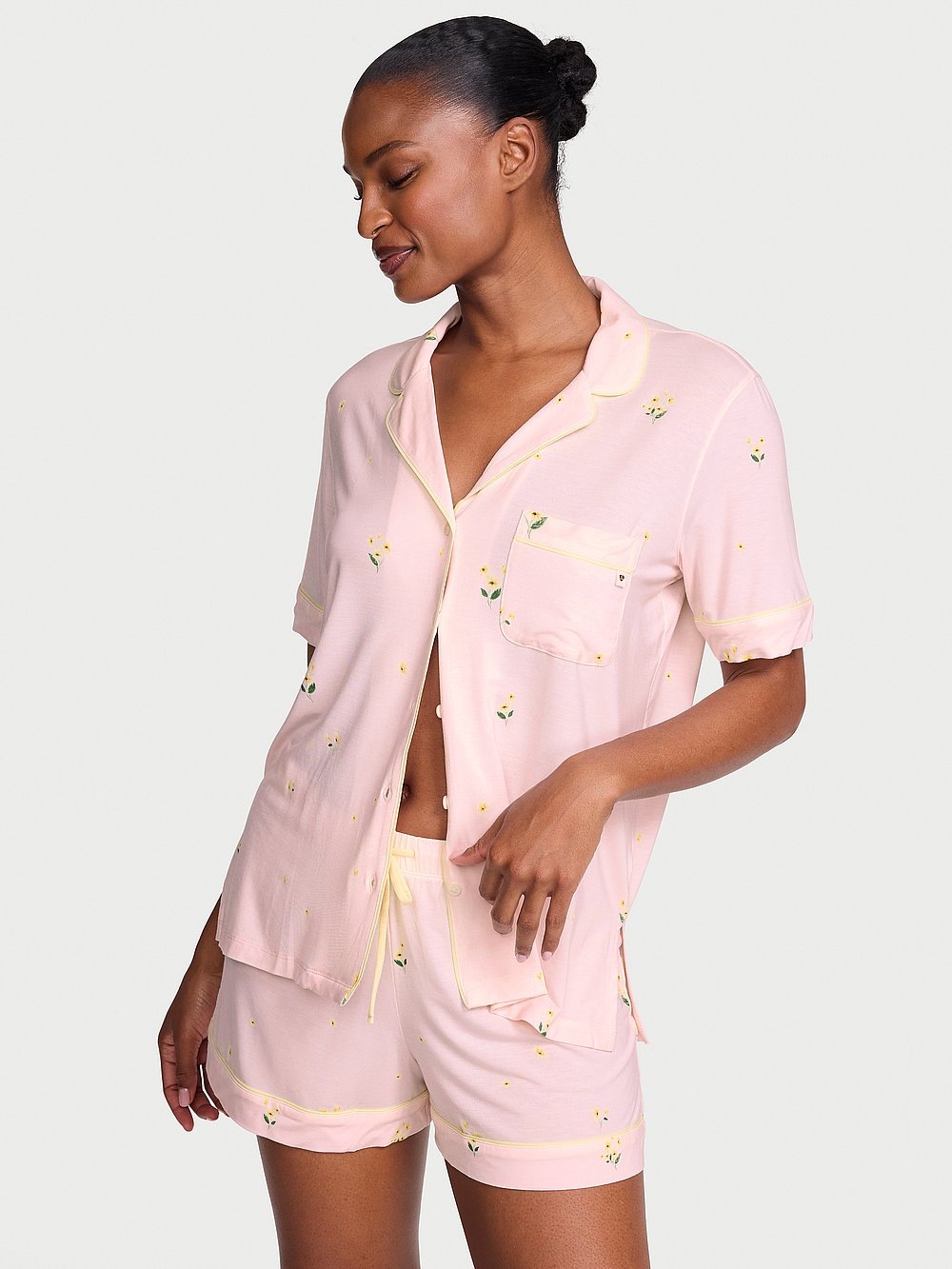 Modal Short Pajama Set Ballet Pink Floral