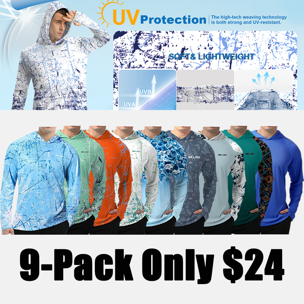 Men's UPF 50+ Sun Protection Hoodie Shirt Long Sleeve SPF Fishing Outdoor UV Hiking Lightweight Shirts