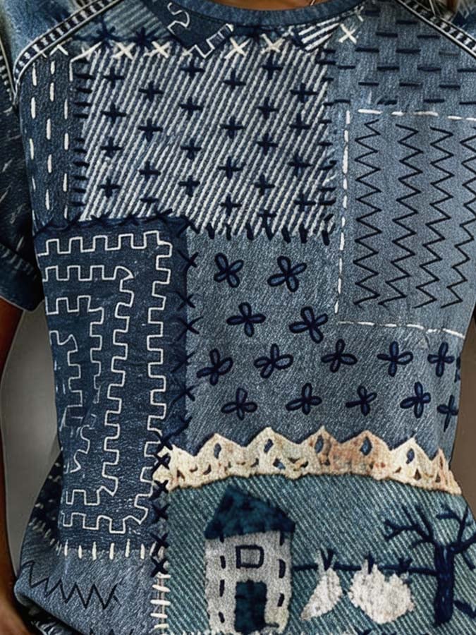 Women'S Casual Round-Neck Printed Top