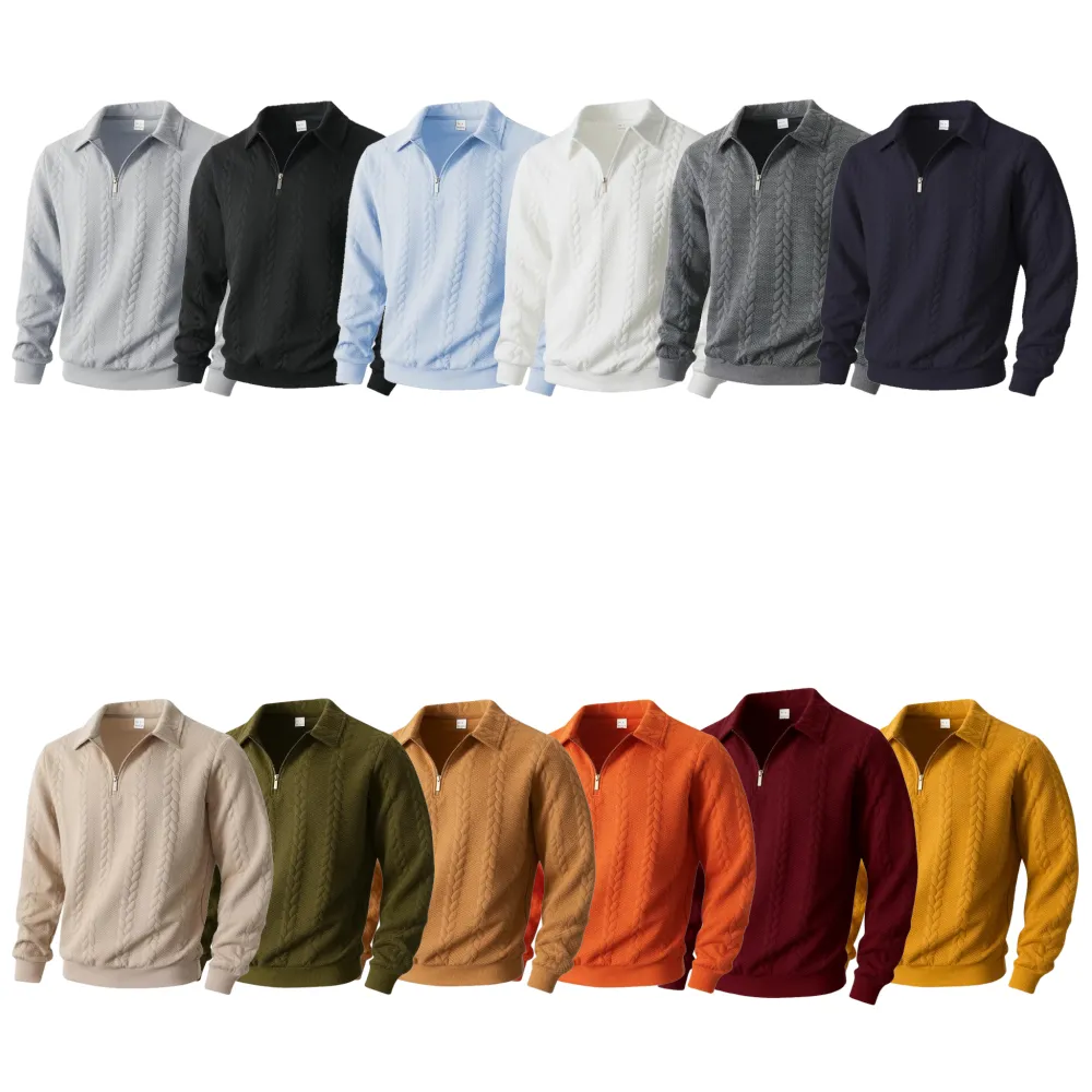 Men's Autumn/Winter Cable Knit Half-Zip Sweater - Vintage Polo Shirt Style