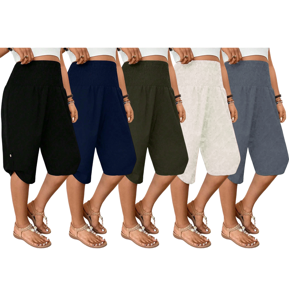 Women's Casual Tummy Control High Waist Fitted Wide Leg Capri Pants