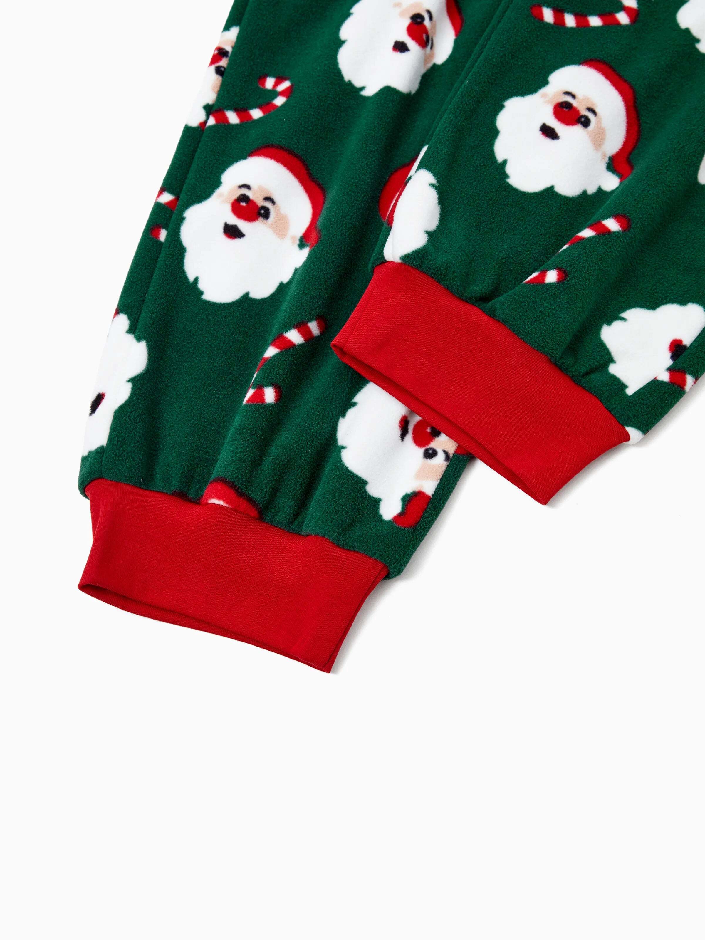 Christmas Matching Family Fleece Pajamas Set Santa Claus and Candy Cane Print PJS with Christmas Socks Dark Green