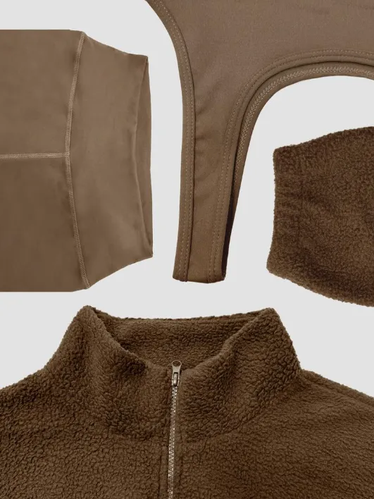 Women's Solid Thermal Lined 3-Piece Tracksuit Set