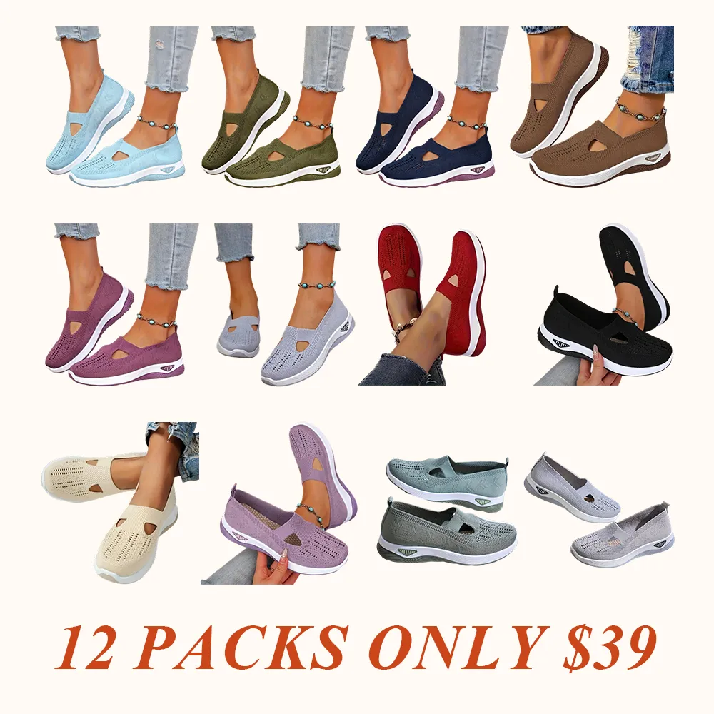 Women's Slip-Ons - Airy Mesh Sneakers with Hollow Cut-Out Design | Lightweight & Cute for Outdoor Walking