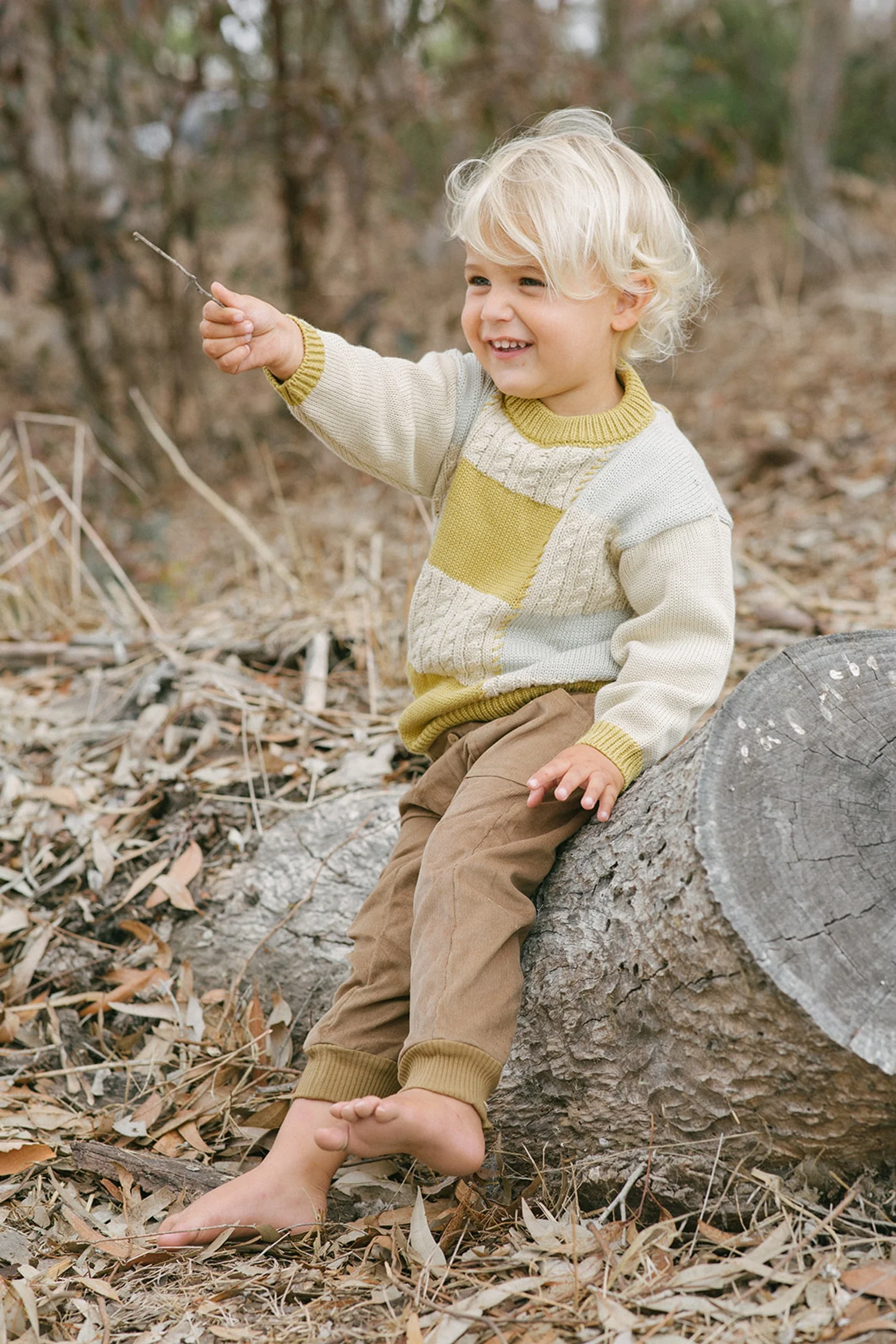 Patchwork Sweater Sky Gray/Fall Leaf