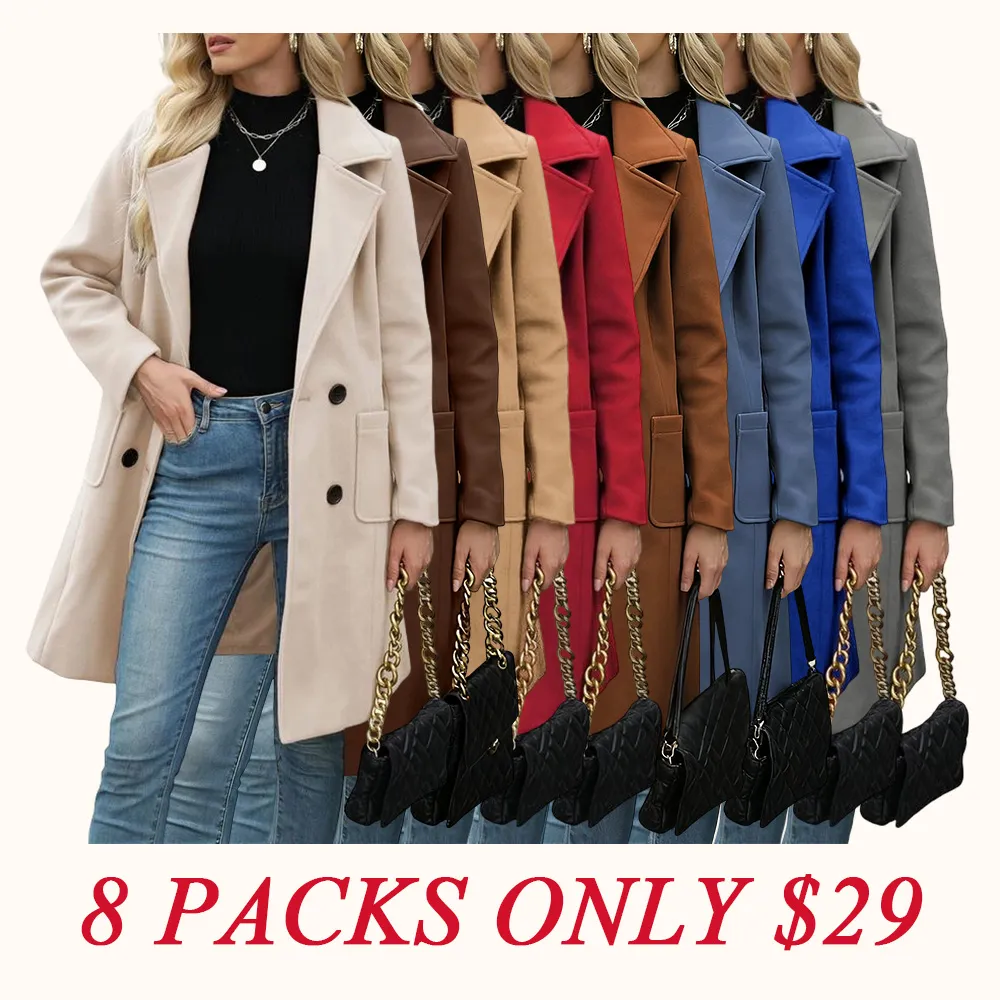 Women Winter Wool Blend Camel Mid-Long Coat